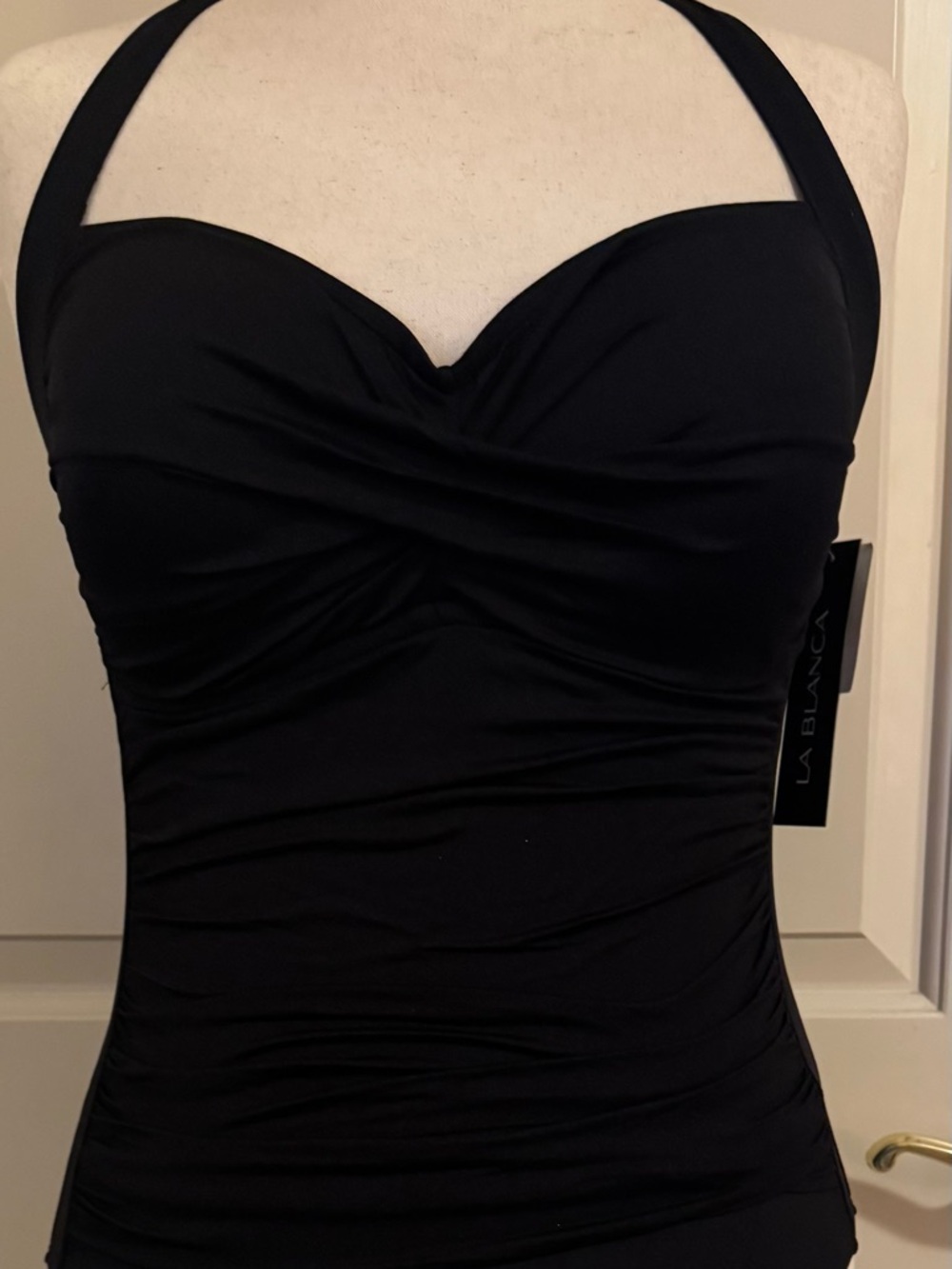 La Blanca Swimsuit Black Ruched Halter One-Piece Swimsuit- 14 & 16 avail **NWT**